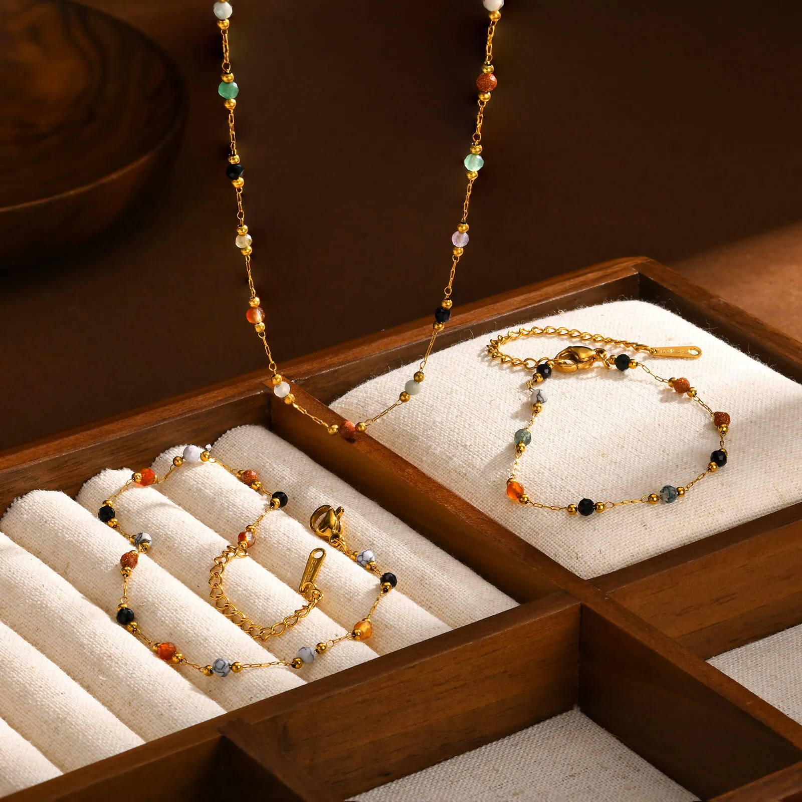 Jc Jewelry & Watches Photos - Nature Stone Beaded Chain Anklet Bracelet